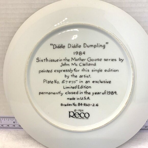 Mother Goose Collectors Plate Diddle Diddle Dumpling Boy Bedtime Story Reco '84 - Picture 3 of 3